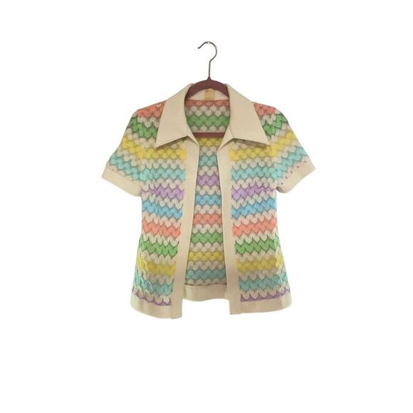 Seers, vintage 60s chevron, pastel knit sweater, open cardigan, size small - Picture 1 of 4